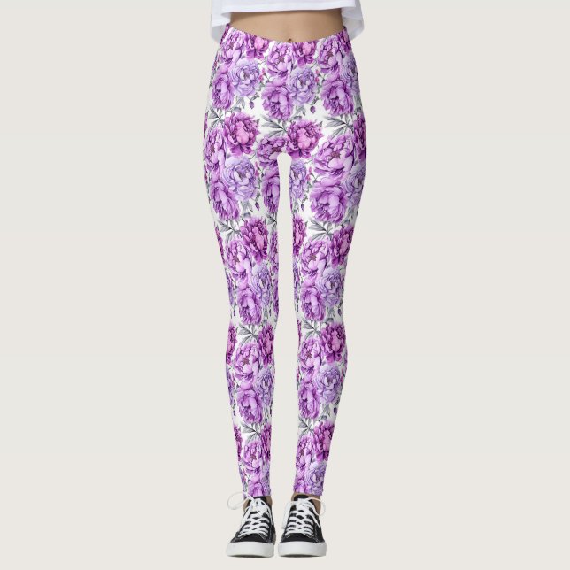 Legging Clusters Florais Roxos e Mauve (Frente)