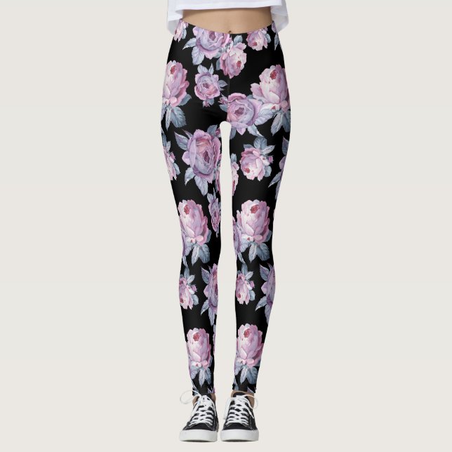 Legging Coágulos de preto Floral (Frente)