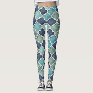 Legging Cobalt e Teal Quatrefoil - Mosaico Mediterrâneo