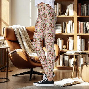 Legging Cobra de Milho Vibrante Flores de Peônia Rosa Verd