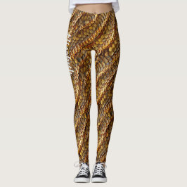 Legging Cobra verde de pele e design de massa ouro