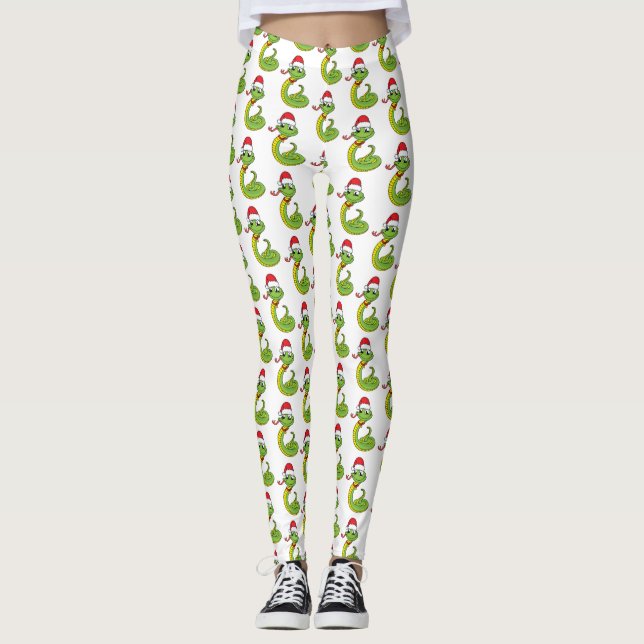 Legging Cobra verde-giro com desenho animado de chapéu de  (Frente)