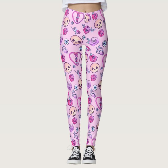 Legging Cobras Kawaii E Rosas Gótico Pastel (Frente)