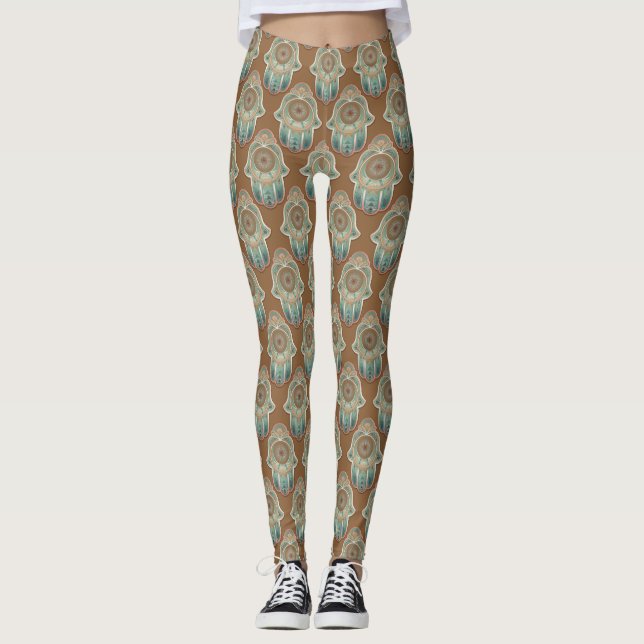 Legging Cobre e Jade Green Hamsa Mãos (Frente)