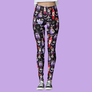 Legging Cocktails e Poções do Halloween Roxo e Vermelho