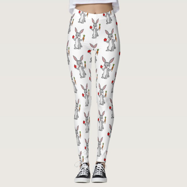 Legging Coelho bonito com cartografia de vegetais (Frente)