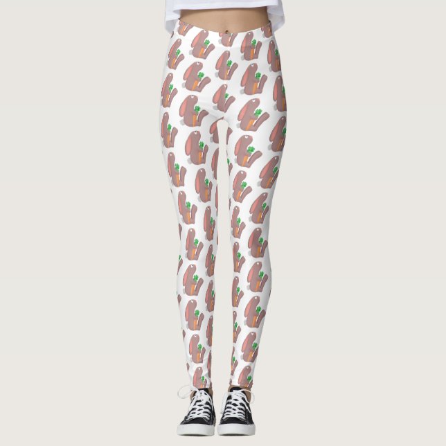 Legging Coelho bonito sentado com desenho de cenoura (Frente)