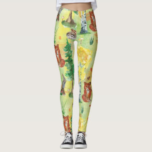 Legging Coelho da floresta da aguarela, ouriço, raposa