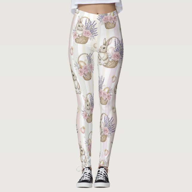Legging Coelho da Páscoa com Ovos Padrão Pastel de Primave (Frente)