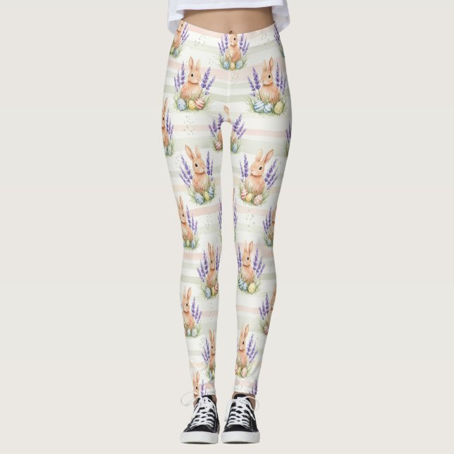 Legging Coelho da Páscoa com Ovos Padrão Pastel de Primave (Frente)