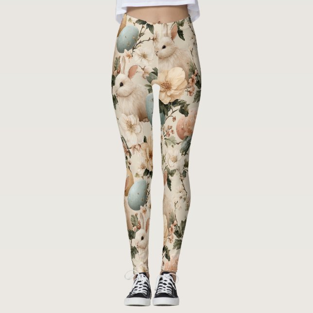 Legging Coelho de Páscoa Floral Vintage (1) (Frente)