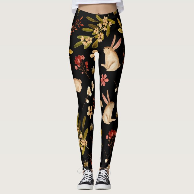Legging Coelhos Cutos: Padrão Desenhado À Mão Da Aquarela (Frente)