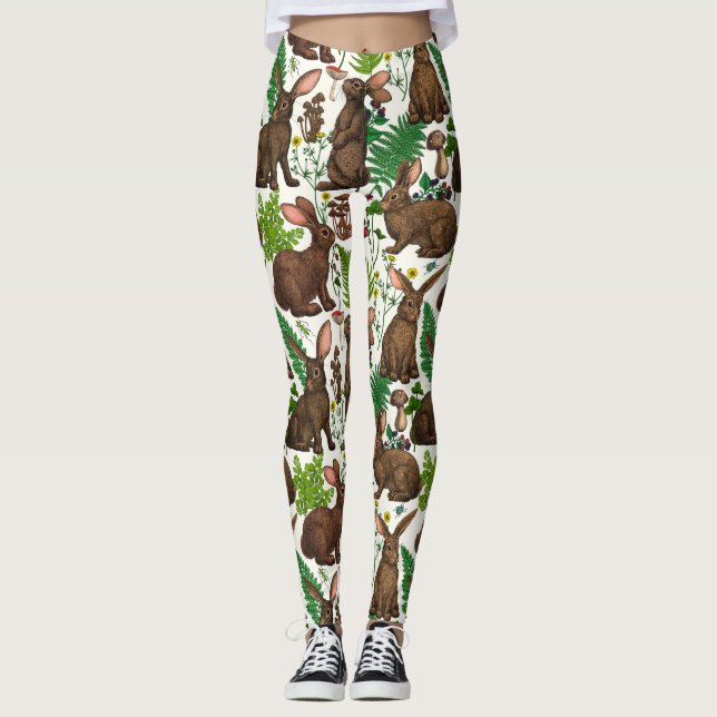 Legging Coelhos e flora florestal 4 (Frente)