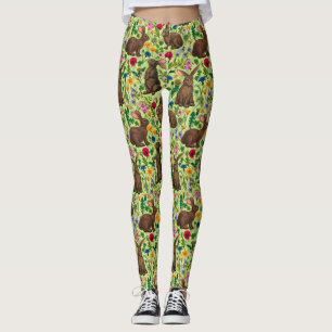 Legging Coelhos e flores silvestres em verde de melada