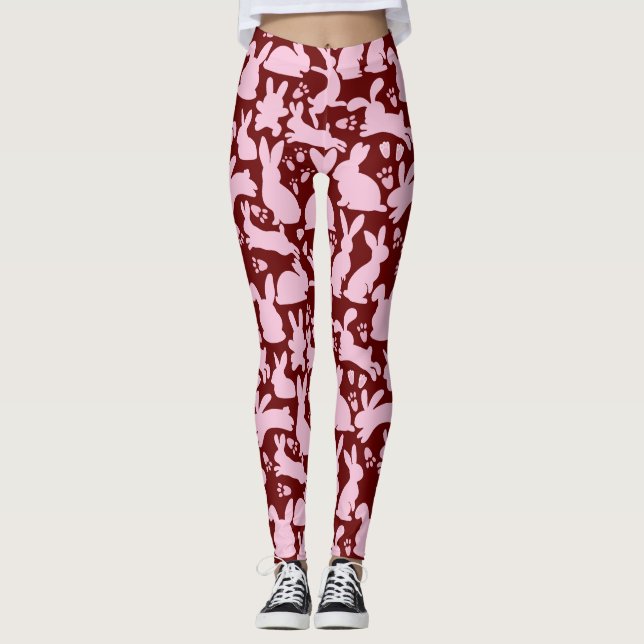 Legging Coelhos Rosa Padrão D Vermelho (Frente)
