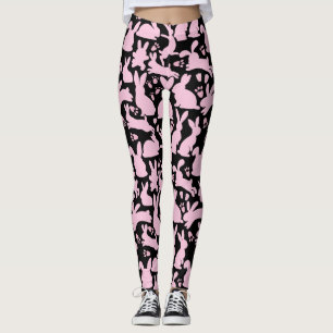 Legging Coelhos Rosa Padrão Preto BG