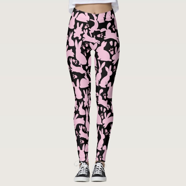 Legging Coelhos Rosa Padrão Preto BG (Frente)