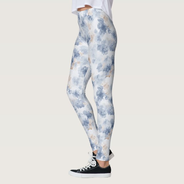 Legging Coffee Brown Faux Denim Blue Abstract (Esquerda)