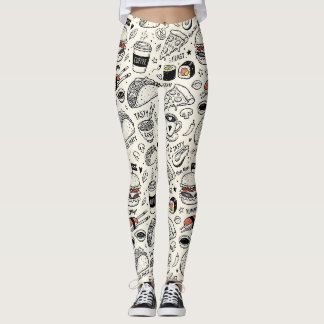 Legging Coffee & Café Doodle Pattern –Cute Hand Drawn Food