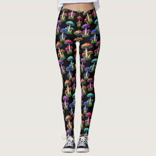 Legging Cogumelos Coloridos No Fundo Negro