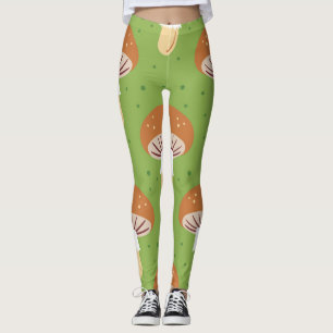 Legging Cogumelos de outono: padrão verde sem costura.