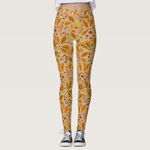 Legging Cogumelos florestais e flora do outono em ocre