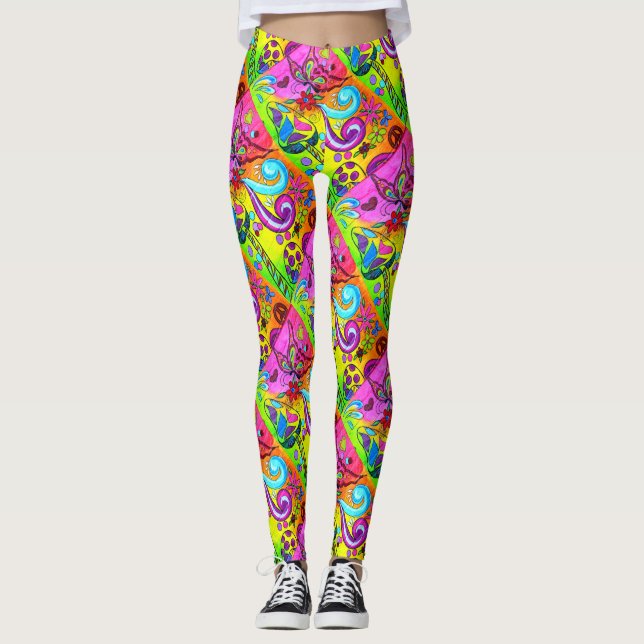 Legging cogumelos psicadélicos groovy diagonais (Frente)