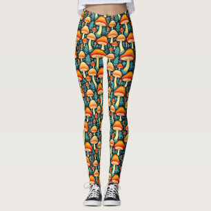 Legging Cogumelos Retro em Laranja e Azul