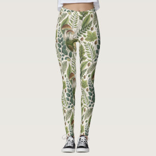 Legging Cogumelos Woodland Pinecones Ferns Padrão de Outon