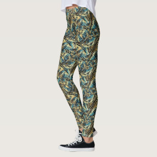 Legging Colagem Azul e Dourada da Borboleta