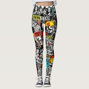 Legging Colagem de Adesivos de Cinema Clássico Retro - Fi