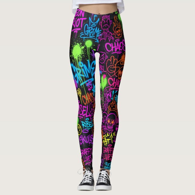 Legging Colagem de Arte de Rua com Grafite Neon (Frente)