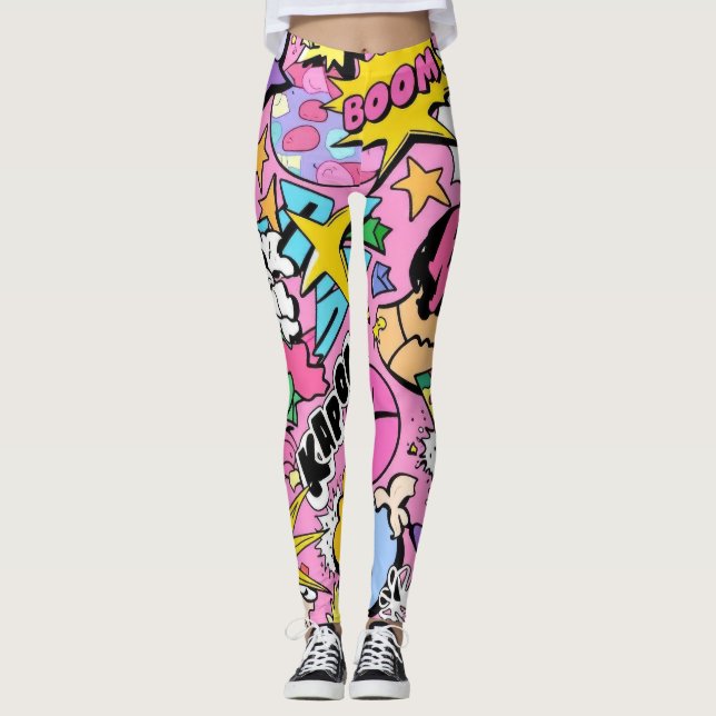 Legging Colagem de Arte Pop de Quadrinhos Retrô (Frente)