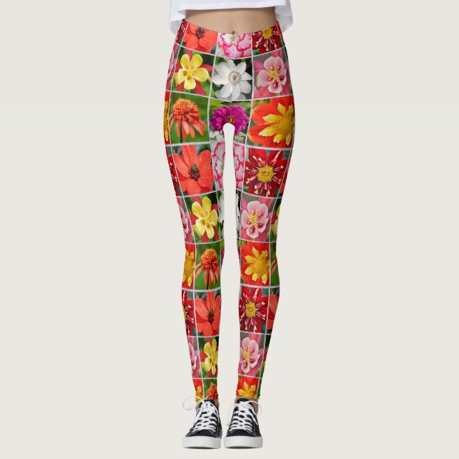 Legging Colagem de flores coloridas (Frente)