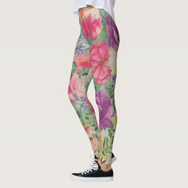 Legging Colagem de Flores de Aquarela de Verão