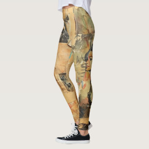 Legging Colagem de folhetos de jornal Rustic Vintage (8)