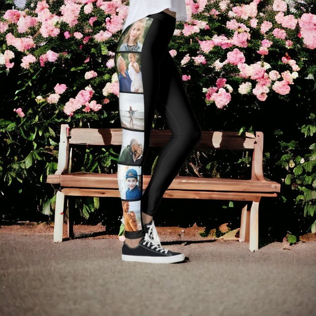 Legging colagem de fotos simples preta 12 personalizada (Criador carregado)