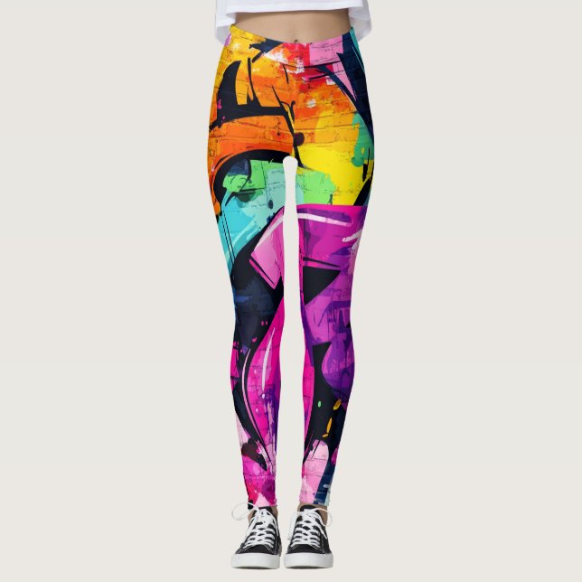 Legging Colagem de Grafite Urbana com Cores Intensas  Pint (Frente)