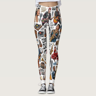 Legging Colagem de História e Gêneros Musicais - Retro, Pu