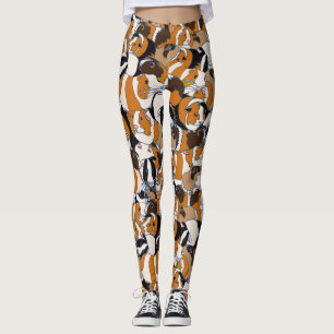 Legging Colagem de Ilustrações de Suínos Guiné Patteradas