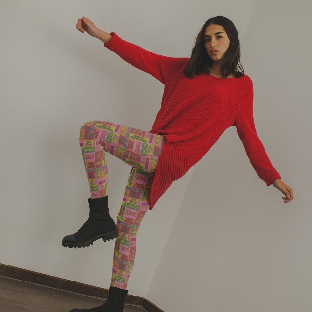 Legging Colagem de Palavras de Natal Patternadas na década (Criador carregado)