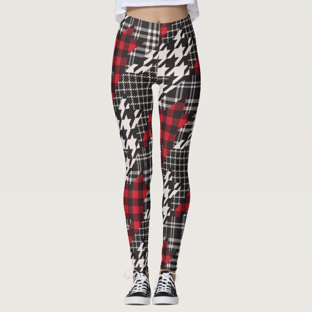 Legging Colagem de patch de Xadrez do Houndstooth (Frente)