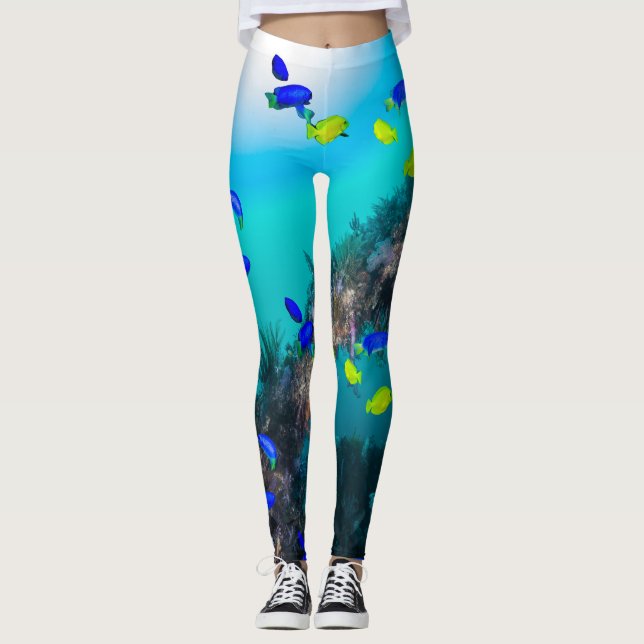 Legging colagem de recife de peixes (Frente)