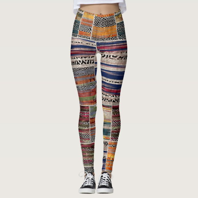 Legging Colagem de retalhos: padrão de colcha mista. (Frente)