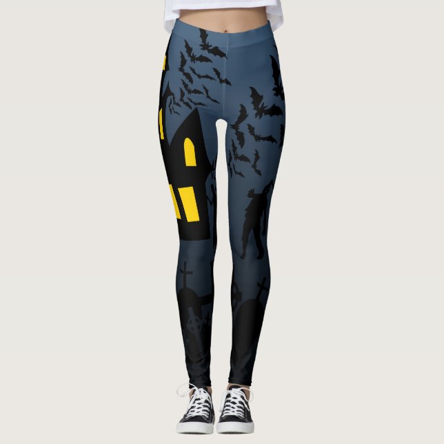 Legging Colagem de Zumbi da Casa Assombrada de Halloween (Frente)