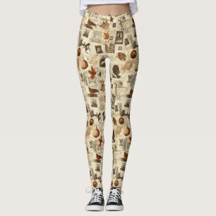 Legging Colagem Ephemera de outono Russo   Terra Quente