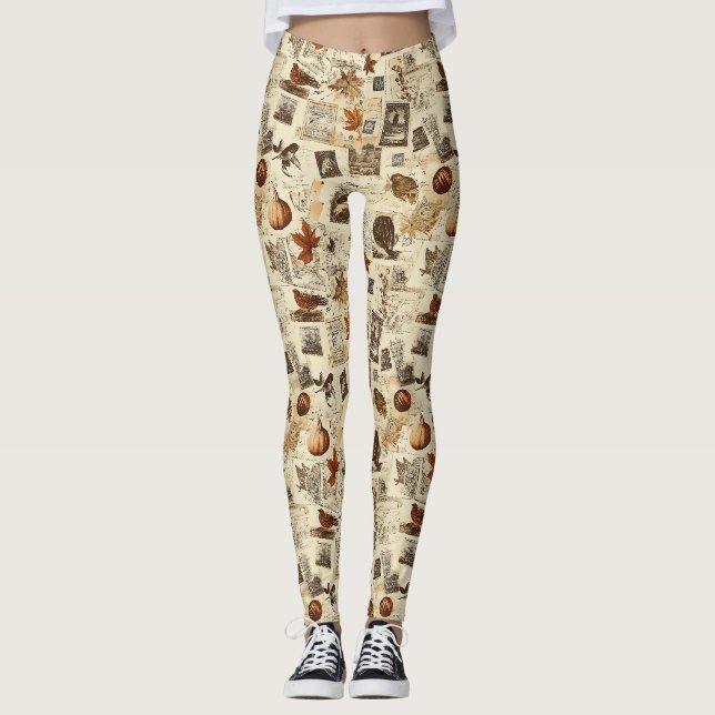 Legging Colagem Ephemera de outono Russo | Terra Quente (Frente)