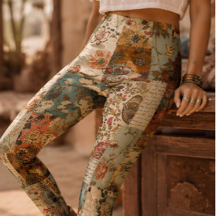 Legging Colagem Floral Patchwork Boho Vintage