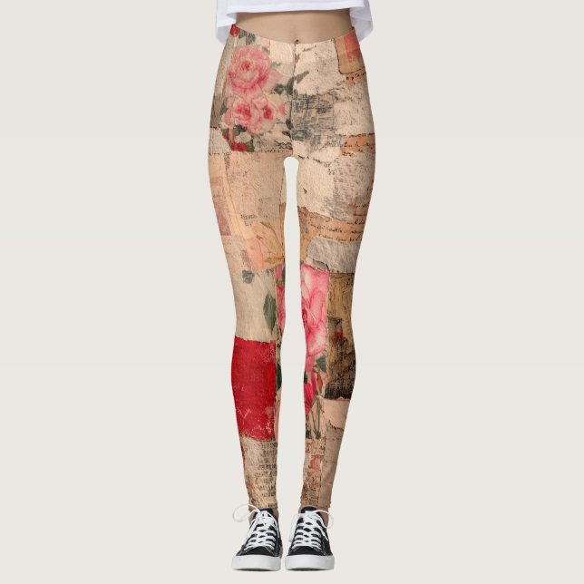 Legging Colagem Romântica de Rosa Vintage (5) (Frente)