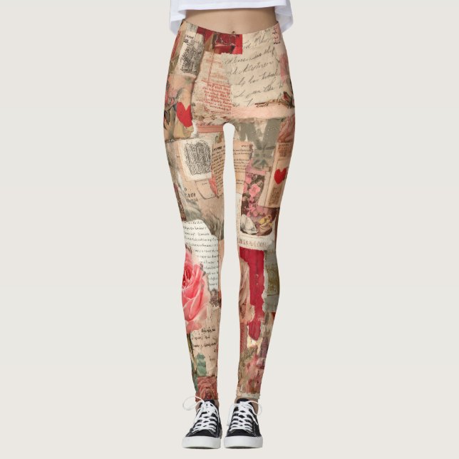 Legging Colagem Romântica de Rosa Vintage (7) (Frente)